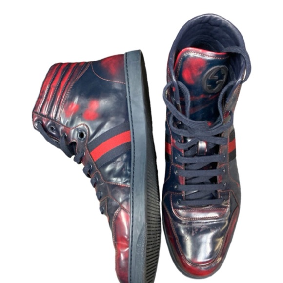 Gucci Men's Navy and Red Sneakers - Picture 2 of 2
